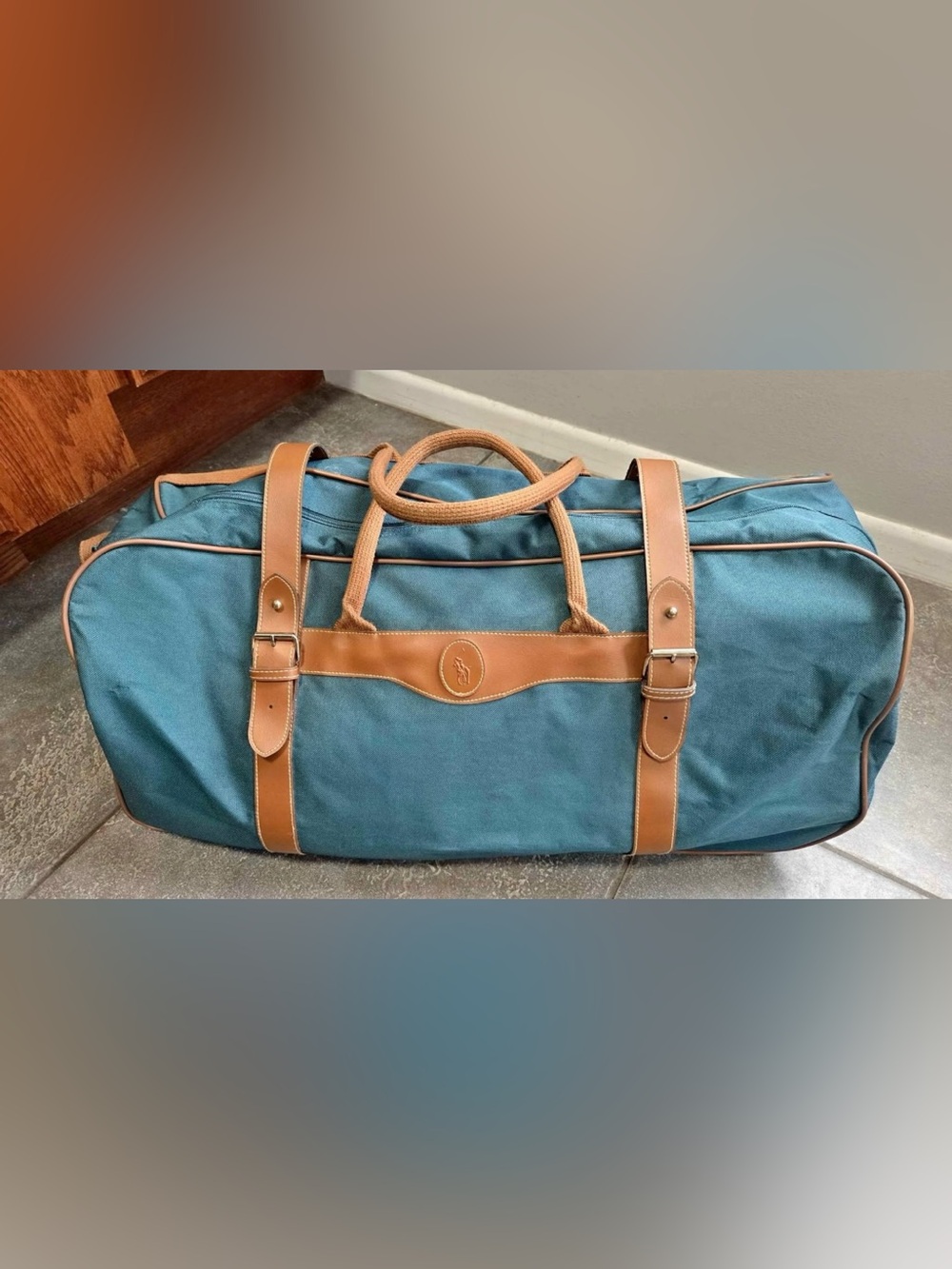 Ralph Lauren Roller Duffel Bag with Leather Trim - Teal Brown